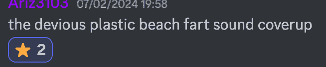 a discord message reading "the devious plastic beach fart sound coverup"